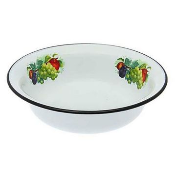 Миска 0,4л, эмаль, белая с рисунком. Россия