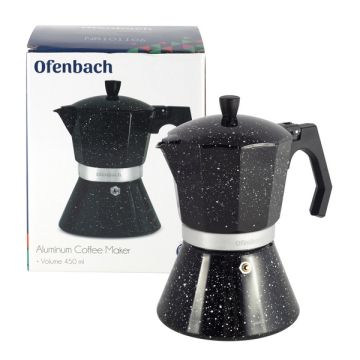 Кофеварка гейзерная 450мл алюминиевая, 9 порций, черный мрамор Ofenbach