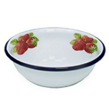 Миска 1,0л эмалированная, белая, рис.: клубника. Россия