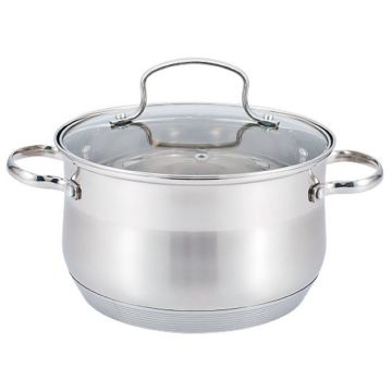 Кастрюля 8,2л из нержавеющей стали, стекл. крышка, индукционное дно. Maesto Гонконг