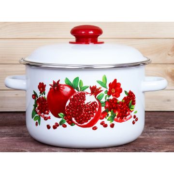 Кастрюля 5,5л Гранатовый сок, эмалированная, рисунок. Россия