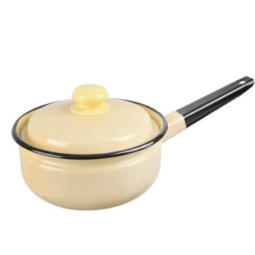 Ковш 1,5л с крышкой, эмалированный, цвет: палевый,  пласт. кнопка. Россия