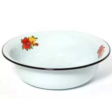 Миска 4,0л эмалированная, белая с рисунком. Россия