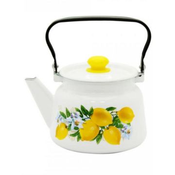 Чайник 2,3л Лимоны эмалированный, белый, рисунок. Россия