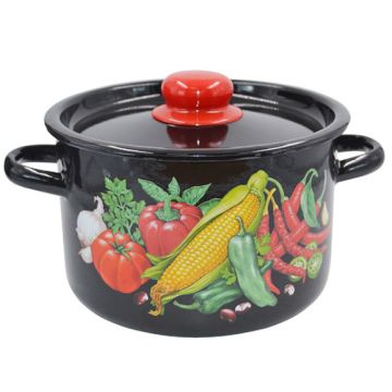Кастрюля 4,5л Кукуруза, эмалированная, черная с рисунком. Россия