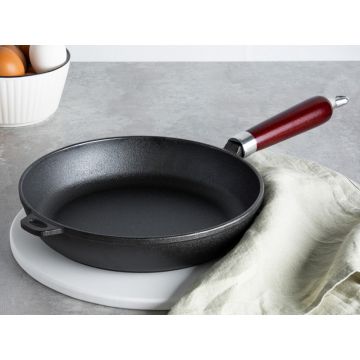 Сковорода чугунная 26см (чугун, деревянная ручка, h-5,5см)