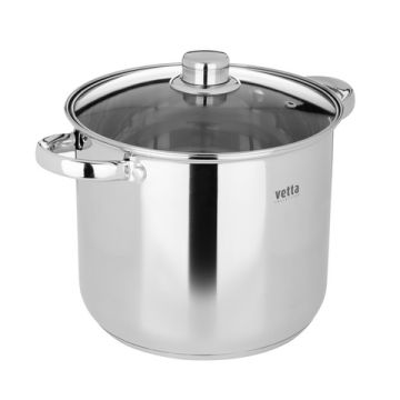 Кастрюля 7,0л из нержавеющей стали, 22x19cм, стеклянная крышка, индукционное дно. Vetta Орландо