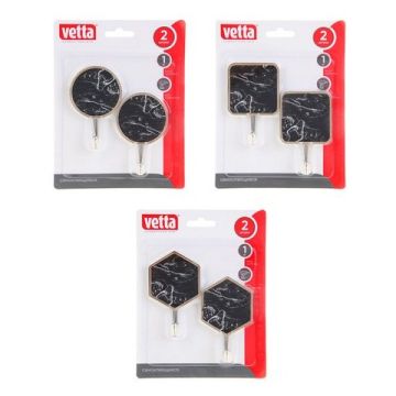 Крючки самоклеящиеся Черный мрамор, пластик, металл, 2шт. VETTA