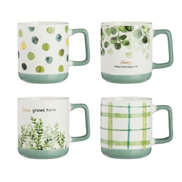 Кружка  «Грин лайф» 370мл, фарфор, 4 дизайна