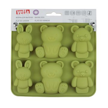 Форма для выпечки 6 ячеек 16х14х2см, «Мишки и зайчики», силикон, 3 цвета. Vetta