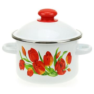 Кастрюля 2,0л Тюльпаны эмалированная, рисунок. Россия