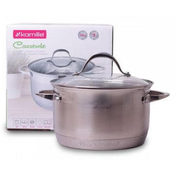 Кастрюля 5,8л, нержавеющая сталь, стекл. крышка, индукционное 7-ми слойное дно. Kamille Польша