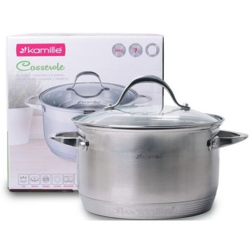 Кастрюля 5,0л, нержавеющая сталь, стекл. крышка, индукционное 7-ми слойное дно. Kamille Польша